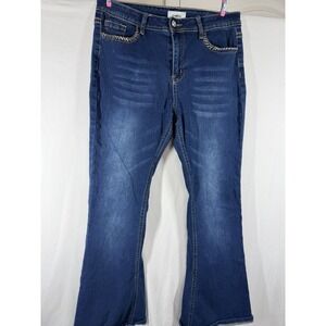 Bamboo Women's Size 13 Flare Jeans Dark Wash Embroidered Pockets Y2K High Rise